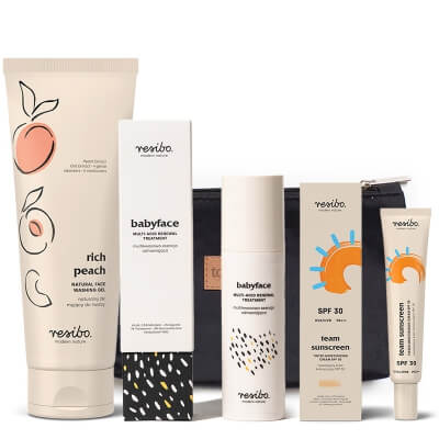 Resibo Rich Peach + Babyface + Team Sunscreen SPF 30 ZESTAW Żel 125 ml + Esencja 50 ml + Krem koloryzujący SPF 30 + Kosmetyczka 1 szt