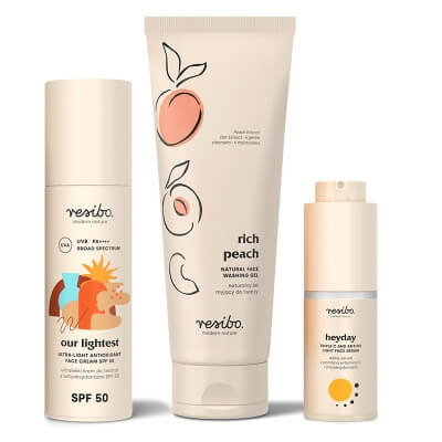 Resibo Rich Peach + Heyday + Our Lightest SPF 50 ZESTAW Żel 125 ml + Serum 30 ml + Krem SPF 50 50 ml