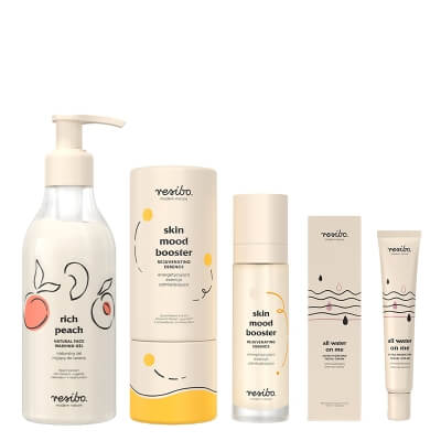 Resibo Rich Peach + Skin Mood Booster + All Water on Me ZESTAW Żel myjący 250 ml + Esencja odmładzająca 50 ml + Ultranawilżający krem 40 ml