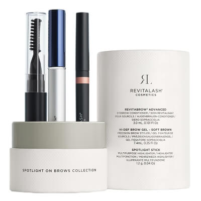 Revitalash Spotlight On Brows ZESTAW Odżywka stymulująca wzrost brwi 3 ml + Żel do brwi﻿ - jasnybrązowy 7,4 ml + Rozświetlacz 1,2 g