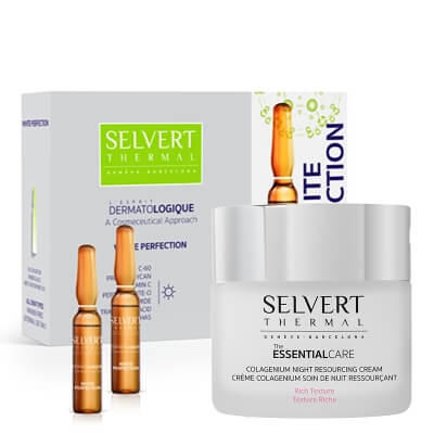 Selvert Thermal White Perfection + Colagenium Night Resourcing Cream ZESTAW Rozjaśnianie i rozświetlenie (ampułki) 10 x 2 ml + Bogaty krem naprawczy na noc 50 ml