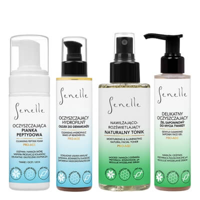 Senelle All Day Rutine Clean Skin ZESTAW Oczyszczająca pianka peptydowa 150 ml + Tonik 150 ml + Olejek do demakijażu 150 ml + Żel do mycia twarzy 150 ml