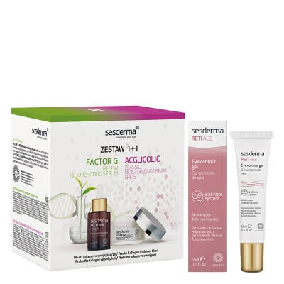 Sesderma Acglicolic Classic + Factor G - Rejuvenating Serum + Reti Age Eye Contour Gel ZESTAW ZESTAW Krem nawilżający SPF15 50 ml + Serum z pęcherzykami lipidowymi 30 ml, kartonik + Żel kontur oczu 15 ml