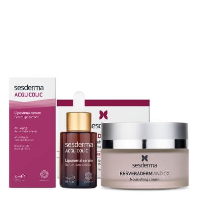 Sesderma Acglicolic + Resveraderm Facial Cream ZESTAW Serum Liposomowe 30 ml + Krem przeciwstarzeniowy 50 ml