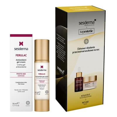 Sesderma Acglicolic Serum + Reti Age Cream + Ferulac Cream - Gel ZESTAW Serum 30 ml + Krem 50 ml + Antyoksydacyjny krem - żel do twarzy 50 ml