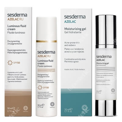 Sesderma Azelac Moisturizing Gel + Azelac RU Luminous Fluid Cream SPF 50 ZESTAW Żel do twarzy 50 ml + Emulsja rozświetlająca 50 ml