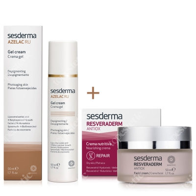 Sesderma Azelac RU Gel Cream + Resveraderm Facial Cream ZESTAW Krem-żel depigmentujący 50 ml + Krem przeciwstarzeniowy 50 ml