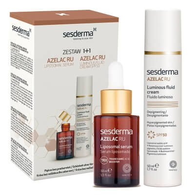 Sesderma Azelac RU Luminous Fluid Cream SPF 50 + Azelac RU ZESTAW Emulsja rozświetlająca 50 ml + Serum liposomowe 30 ml kartonik