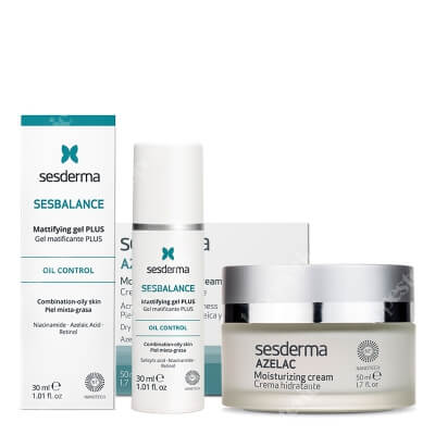 Sesderma Azelac + Sesbalance Mattifying Gel Plus ZESTAW Krem nawilżający do twarzy 50 ml + Żel matujący na noc 30 ml