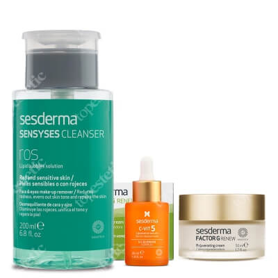 Sesderma C-VIT 5 Liposomal Serum + Factor G - Rejuvenating Cream + Sensyses Cleanser Ros ZESTAW Serum do twarzy z witaminą C 30 ml + Regenerujący krem przeciwstarzeniowy 50 ml + Płyn oczyszczający do skóry wrażliwej 200 ml