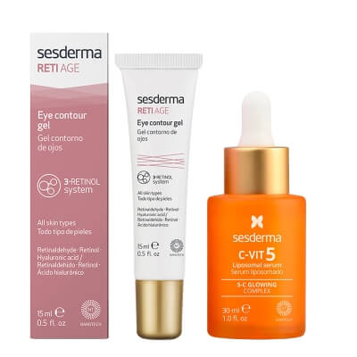 Sesderma C-VIT 5 Liposomal Serum + Reti Age Eye Contour Gel ZESTAW Serum do twarzy z witaminą C 30 ml + Żel kontur oczu 15 ml