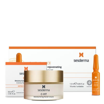 Sesderma C-VIT Advance Serum + C-VIT Moisturizing Facial Cream ZESTAW Ampułki rozświetlające i odmładzająca skórę 10 x 1,5 ml + Krem nawilżający 50 ml