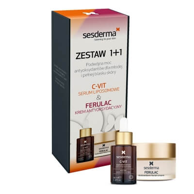 Sesderma C-VIT Liposomal Serum + Ferulac Cream ZESTAW Serum liposomowe 30 ml + Antyoksydacyjny krem do twarzy z kwasem ferulowym 50 ml + kartonik