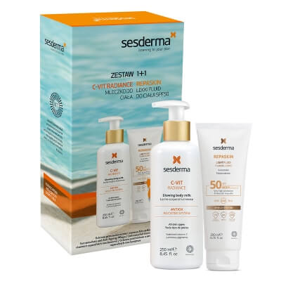 Sesderma C-VIT Radiance Glowing Body Milk + Repaskin Fotoprotector SPF 50 ZESTAW Rozświetlające mleczko do ciała 250 ml + Krem-żel do ciała 200 ml