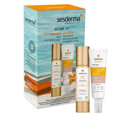 Sesderma C-VIT Radiance + Repaskin Silk Touch Color SPF 50 ZESTAW Krem rozświetlający 50 ml + Koloryzujący krem zapewniający wysoką ochronę przeciwsłoneczną 50 ml