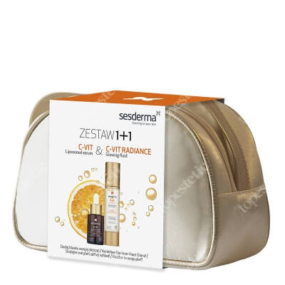 Sesderma C - Vit Set ZESTAW Serum liposomowe 30 ml + Krem rozświetlający 50 ml + Kosmetyczka Złota 1 szt