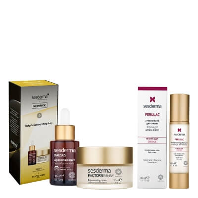 Sesderma Daeses Serum + Factor G Cream + Ferulac Cream - Gel ZESTAW Serum liftingujące 30 ml + Krem przeciwstarzeniowy 50 ml + Antyoksydacyjny krem - żel do twarzy 50 ml