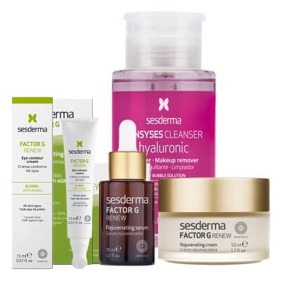 Sesderma Pielęgnacja Odmładzająca Factor G ZESTAW Regenerujący krem przeciwstarzeniowy 50 ml + Serum z pęcherzykami lipidowymi 30 ml + Krem pod oczy 15 ml + Płyn liposomowy 200 ml