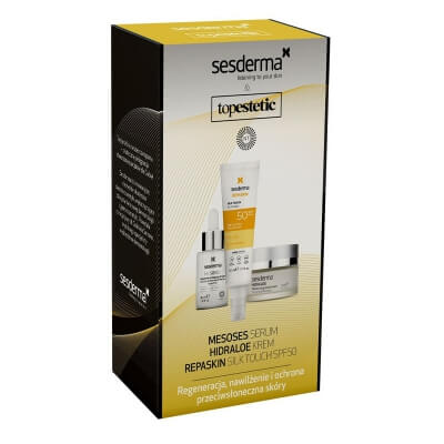 Sesderma Mesoses Serum + Hidraloe Creme + Repaskin Silk Touch ZESTAW Pielęgnacja Odżywczo - Nawilżająca - Serum 30 ml + Krem nawilżający 50 ml + Emulsja SPF 50+, 50 ml