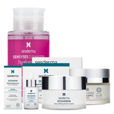 Sesderma Pielęgnacja Odżywczo - Nawilżająca ZESTAW Serum nawilżające 30 ml + Krem odżywczy 50 ml + Krem nawilżający 50 ml + Płyn oczyszczający, liposomowy 200 ml