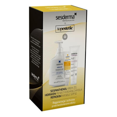 Sesderma Sespanthenol + Hidraven + Repaskin Fluido Invisible ZESTAW Pielęgnacja Pozabiegowa - Regeneracyjna - Krem - Żel regeneracyjny 100 ml + Krem do mycia twarzy 300 ml + Emulsja Spf 50+ , 50 ml