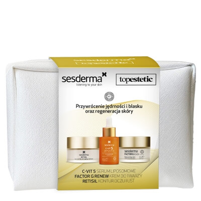 Sesderma C-VIT 5 Serum + Factor G Cream + Retisil Eye and Lip ZESTAW Pielęgnacja Skóry Dojrzałej - Serum 30 ml + Krem przeciwstarzeniowy 50 ml + Krem pod oczy 30 ml