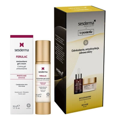 Sesderma Resveraderm Serum + Reti Age Cream + Ferulac Cream - Gel ZESTAW Serum liposomowe 30 ml + Krem przeciwzmarszczkowy 50 ml + Antyoksydacyjny krem - żel 50 ml