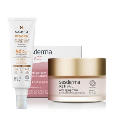 Sesderma Reti Age Cream Anti Aging + Repaskin Silk Touch Color SPF 50 ZESTAW Krem przeciwzmarszczkowy 50 ml + Koloryzujący krem zapewniający wysoką ochronę przeciwsłoneczną 50 ml