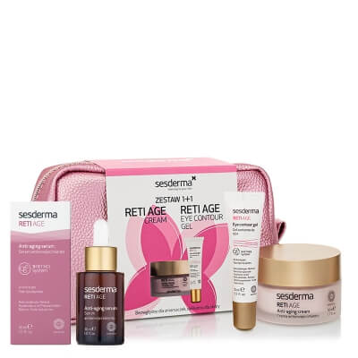Sesderma Reti Age Cream Anti Aging + Reti Age Eye Contour Gel + Reti Age Serum ZESTAW ZESTAW Krem przeciwzmarszczkowy 50 ml + Żel kontur oczu 15 ml + Kosmetyczka 1 szt + Serum przeciwzmarszczkowe 30 ml