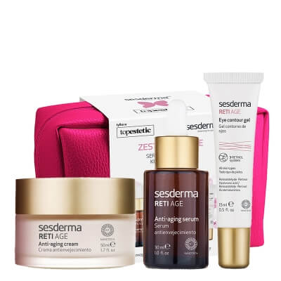 Sesderma Reti Age Pink Set ZESTAW Krem przeciwzmarszczkowy 50 ml + Serum przeciwzmarszczkowe 30 ml + Żel kontur oczu 15 ml + Kosmetyczka 1 szt