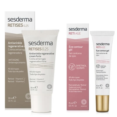 Sesderma Retises 0,25% + Reti Age Eye Contour Gel ZESTAW Regenerujący krem przeciwzmarszczkowy 30 ml + Krem kontur oczu 15 ml