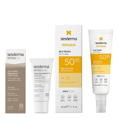 Sesderma Retises 0,5% + Repaskin Silk Touch SPF 50 ZESTAW Regenerujący krem przeciwzmarszczkowy 30 ml + Krem liposomowy SPF 50 50 ml