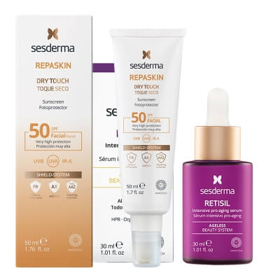 Sesderma Retisil Intensive Pro-Aging Serum + Repaskin Dry Touch SPF 50 ZESTAW Intensywne serum ujędrniające 30 ml + Krem ochronny SPF50, 50 ml