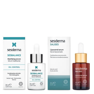 Sesderma Salises + Sesbalance Mattifying Serum ZESTAW Serum do pielęgnacji skóry tłustej, trądzikowej 30 ml + Serum matujące, regulujące wydzielanie sebum z retinolem 30 ml