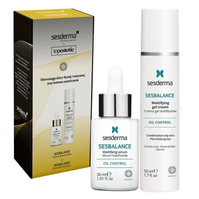 Sesderma Sesbalance Serum + Sesbalance Creme - Gel ZESTAW Pielęgnacja Skóry Tłustej, Mieszanej i Błyszczącej - Serum matujące 30 ml + Krem-żel matujący 50 ml