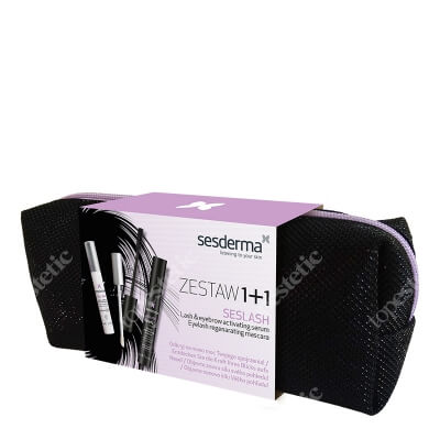 Sesderma Seslash + Seslash Black ZESTAW Serum aktywujące wzrost rzęs i brwi 5 ml + Regenerujący tusz do rzęs 5 ml + Kosmetyczka czarna 1 szt