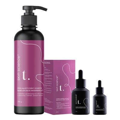 Skin Science Trichologic Hair Care ZESTAW Szampon nawilżająco-regenerujący 500 g + Peeling do skóry głowy 60 g + Serum do łodygi włosa 30 g