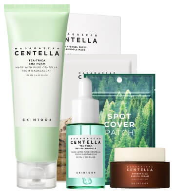 Skin1004 Tea-Trica + Madagascar Centella ZESTAW Serum 30 ml + Krem 15 ml + Hydrożelowa maska w płachcie 1 szt + Plastry na niedoskonałości 22 szt + Pianka oczyszczająca 125 ml
