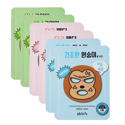 Skin79 Animal Mask Set ZESTAW Maska nawilżająca w płacie 1 szt x 2 + Maska wybielająca w płacie 23 g x 2 + Kojąca maska w płacie 23 g x 2