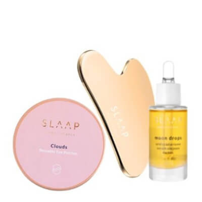 Slaap Travel Trio ZESTAW Wielozadaniowe serum olejowe na noc 15 ml + Płytka do masażu twarzy ze stali nierdzewnej 1 szt + Wielorazowe płatki pod oczy 2 szt