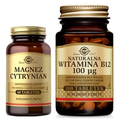 Solgar Magnez Cytrynian + Witamina B12 100 μg ZESTAW Suplement diety 60 tabletek + 100 tabletek