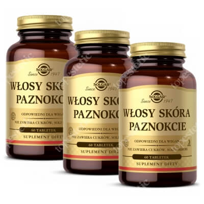 Solgar Włosy, Skóra, Paznokcie (WSP) 3 Pack ZESTAW Zaawansowana formuła odżywcza 60 tabletek x 3 szt