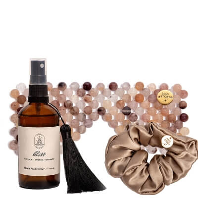 Soul Story Take Your Time ZESTAW Mgiełka zapachowa 100 ml + Jedwabna gumka do włosów 1 szt + Maska na oczy z kamieni jadeitowych 1 szt