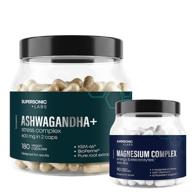 Supersonic Ashwaganda Stress Complex + Magnesium Complex ZESTAW Suplement diety 180 kapsułek + Suplement diety 90 kapsułek