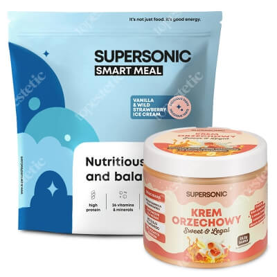 Supersonic Peanut Spread + Smart Meal ZESTAW Krem orzechowy 160 g + Posiłek - lody waniliowe z dziką truskawką 1300 g