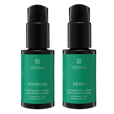 Szmaragdowe Żuki Feminam + Mollis ZESTAW Aromaterapeutyczny, ziołowy olejek do codziennej pielęgnacji okolic intymnych 50 ml + Aromaterapeutyczny, ziołowy olejek do masażu okoli