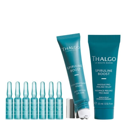Thalgo Spiruline Boost Radiance Skin Set ZESTAW Koncentrat pod oczy 15 ml + Energetyzujący koncentrat 7x 1,2 ml + Rozświetlająca maska peeling 15 ml GRATIS