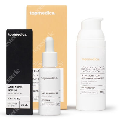 topmedica Odmłodzenie i Ochrona ZESTAW Serum redukujące oznaki starzenia i fotostarzenia 30 ml + Ultralekki fluid SPF50, 50 ml