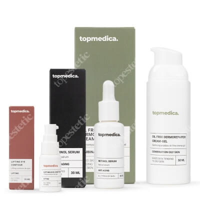 topmedica Odmłodzenie i Nawilżenie ZESTAW Krem - żel naprawczy 50 ml + Serum z retinolem 30 ml + Liftingujący krem, kontur oczu 15 ml