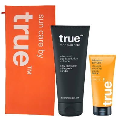 True Daily Face Wash For Men + Ultralight Hydrating Cream SPF 30 + Ręcznik plażowy ZESTAW Nawilżający żel do mycia twarzy 200 ml + Ultralekki nawilżający krem SPF 30 50 ml + Ręcznik 1 szt